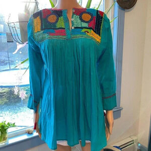 Beautiful Boho Floral Embroidered Handmade Blouse Women Size S/L